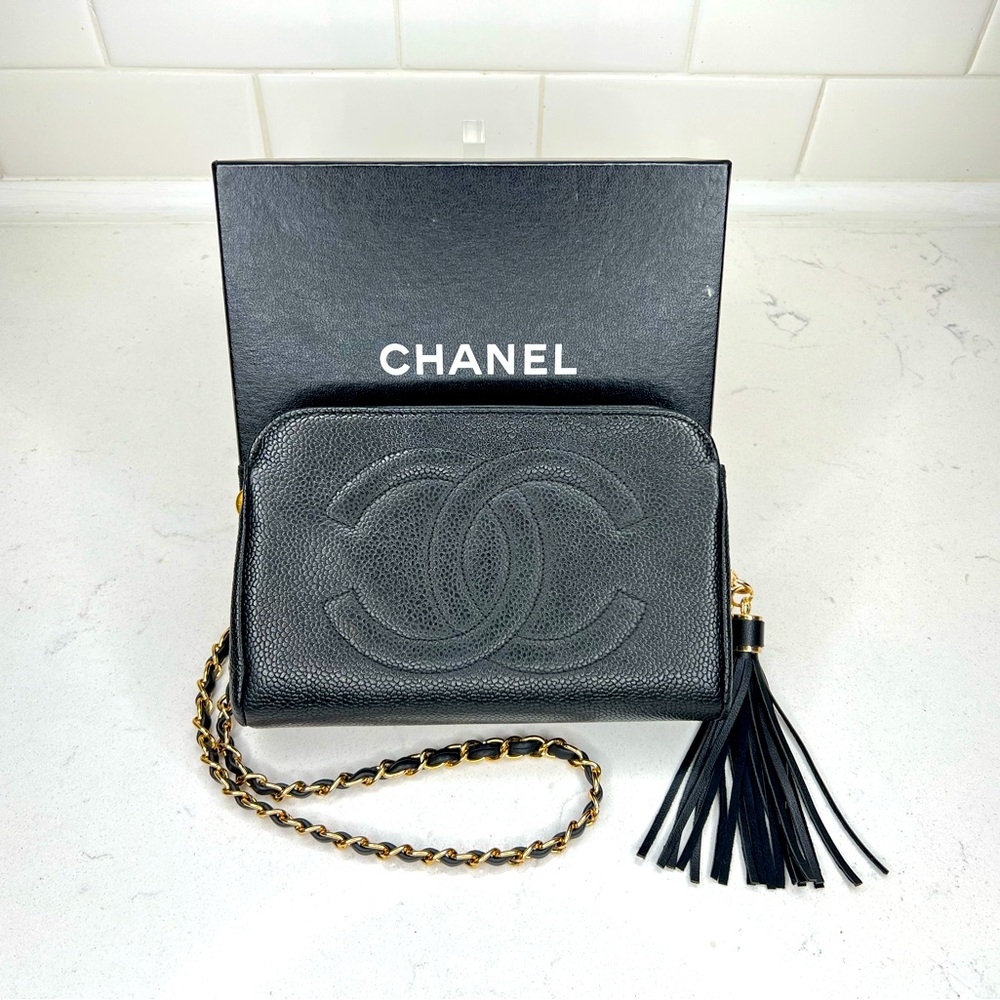 💯 AUTH CHANEL matelasse black caviar skin evening bag